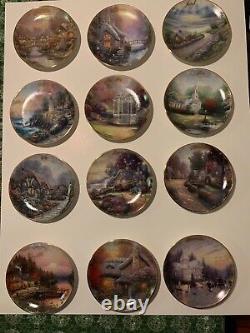 12 Thomas Kinkade Perpetual Calendar Plates With Cherry Wood Display Case Coa