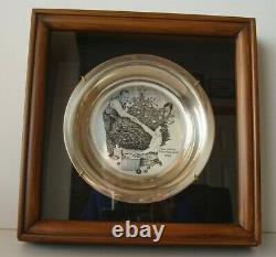 1973 Franklin Mint Sterllng Silver Plate Trimming the Tree with COA & Display Case