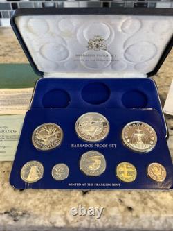 1980 Barbados 8-Coin Proof Set with 2 Silver Coins / display case / COA