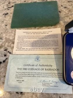 1980 Barbados 8-Coin Proof Set with 2 Silver Coins / display case / COA