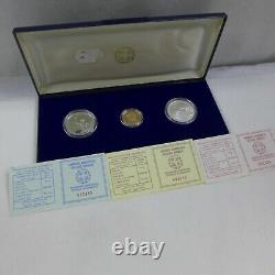 1982 Greece Olympic Silver & Gold, Proof & Unc, 3 Coin Set in Display Case withCOA