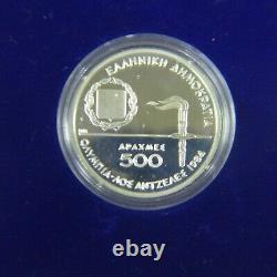 1982 Greece Olympic Silver & Gold, Proof & Unc, 3 Coin Set in Display Case withCOA