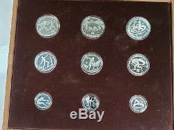 1982 Greece Olympic Silver Proof Commemorative 9 Coin Set in Display Case + COAs