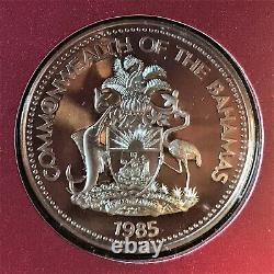 1985 Bahamas 9 coin Proof Set Original Display Case & COA 50% Silver $5 Coin