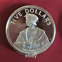 1985 Bahamas 9 coin Proof Set Original Display Case & COA 50% Silver $5 Coin