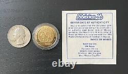 1985 Mexico 250 Peso World Cup Gold Coin Proof In Display Case & Coa