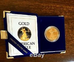 1986 American Eagle Gold $50 1 OZ. Proof US Mint Box Display Case and COA MIB