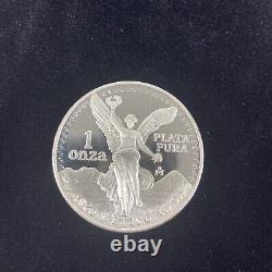 1986 Proof 1 Oz 999 SILVER MEXICO Libertad Pura Plata UNC Coin CoA Display Case