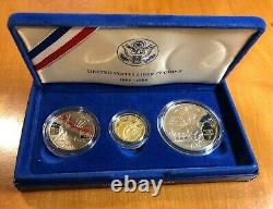 1986 Statue Of Liberty 3 Coin Gold & Silver Proof Set withBox, Display Case, & COA