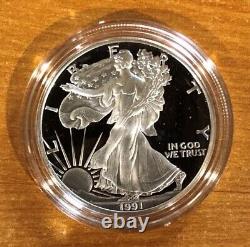1991-S 1 oz Proof Silver American Eagle Coin with Box, Display Case & COA