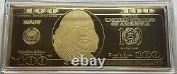 1997 $100 Golden Proof Dollar Franklin 4 Oz withCOA/Display Case. 24kt/Silver. 999