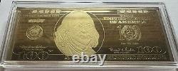 1997 $100 Golden Proof Dollar Franklin 4 Oz withCOA/Display Case. 24kt/Silver. 999