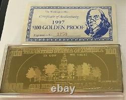 1997 $100 Golden Proof Dollar Franklin 4 Oz withCOA/Display Case. 24kt/Silver. 999