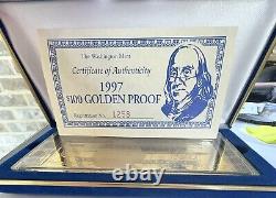 1997 $100 Golden Proof Dollar Franklin 4 Oz withCOA/Display Case. 24kt/Silver. 999