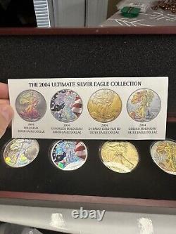 2004 Ultimate Silver Eagle Collection. 4 Coin Set. In Wooden Display With COA