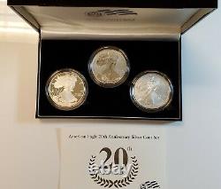 2006 3 Coin American Silver Eagle 20th Anniversary Set with Display Case & COA