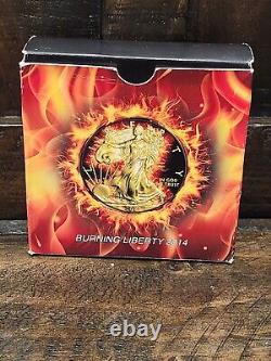 2014 American Silver Eagle Burning Liberty 1oz Silver in Display Case with COA