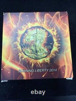 2014 American Silver Eagle Burning Liberty 1oz Silver in Display Case with COA