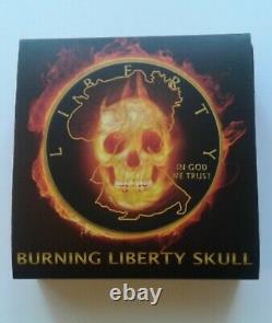 2015 American Silver Eagle Burning Liberty Skull In Wooden Display Case And Coa