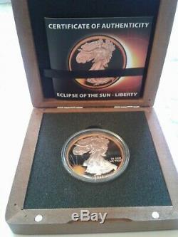 2015 American Silver Eagle Eclipse Of The Sun In Wood Display Case With Coa
