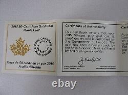 2015 Canada 50-Cent. 9999 Pure Gold Proof Coin Maple Leaf withDisplay Case & COA