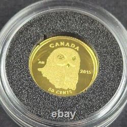 2015 Canada 50 Cent. 9999 Pure Gold Proof Coin Owl withDisplay Case & COA