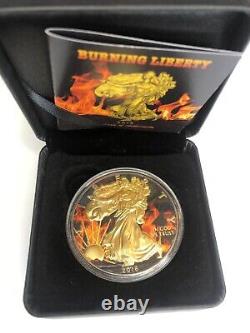 2016 American Eagle Burning Liberty 1oz Silver in Display Case 24k Golding COA