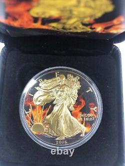 2016 American Eagle Burning Liberty 1oz Silver in Display Case 24k Golding COA