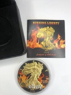 2016 American Eagle Burning Liberty 1oz Silver in Display Case 24k Golding COA