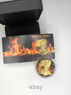 2016 American Eagle Burning Liberty 1oz Silver in Display Case 24k Golding COA