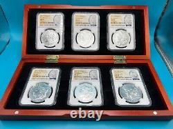 2021 Morgan Peace Silver Dollar 6-Coin Set Display Case Boxes COAs NGC MS70 FR