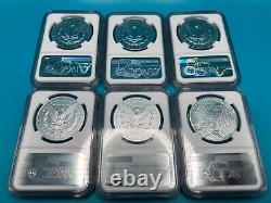 2021 Morgan Peace Silver Dollar 6-Coin Set Display Case Boxes COAs NGC MS70 FR