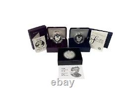 3 AMERICAN SILVER EAGLE COINS WithOGP DISPLAY CASES, OUTER BOXES AND COA S