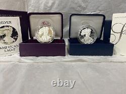 3 AMERICAN SILVER EAGLE COINS WithOGP DISPLAY CASES, OUTER BOXES AND COA S