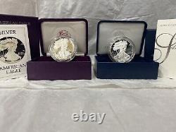 3 AMERICAN SILVER EAGLE COINS WithOGP DISPLAY CASES, OUTER BOXES AND COA S