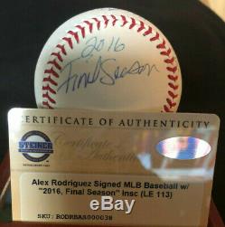 ALEX RODRIGUEZ AUTOGRAPHED STEINER BB withCOA & DISPLAY CASE 2016 FINAL SEASON