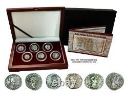 ANCIENT ROME SIX SILVER COIN SET AUGUSTAE & The SEVERANS + Display Case + COA