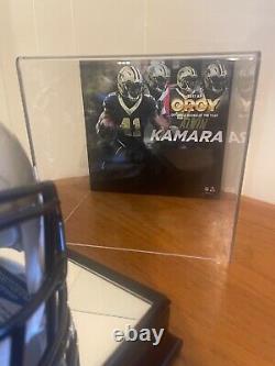 Alvin Kamara autographed OROY mini helmet with COA & OROY display case