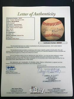 Autographed Baseball MICKEY MANTLE NY YANKEES JSA COA DISPLAY CASE