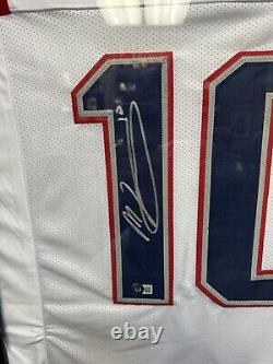 Autographed Mac Jones New England White FB Jersey Beckett COA With Display Case