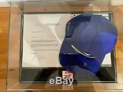 Ayrton Senna signed cap plus signed letter with COA and HQ display case