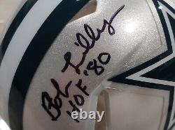 BOB LILLY Signed HOF 80 Dallas Cowboys Speed Mini Helmet (JSA COA) W / Display