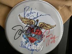 BON JOVI @ BAND SIGNED GUITAR DRUM HEAD WithPICK, DISPLAY CASE WITH COA AWESOME