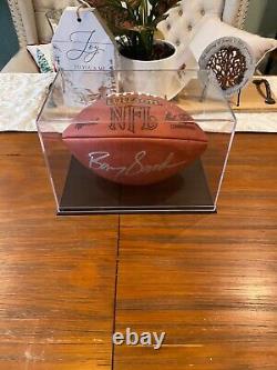 Barry Sanders Autographed Football with COA and Display Case