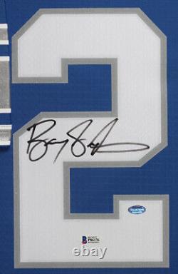 Barry Sanders Autographed and Framed Blue Lions Jersey Auto Beckett COA