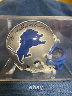 Barry Sanders Signed Detroit Lions Riddell Mini Helmet COA and Display Case