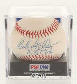 Bob Feller Signed OAL Baseball Inscribed H. O. F'62 with Display Case PSA COA