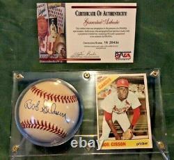 Bob Gibson Autographed PSA/DNA Authenticated Baseball withCard & Display Case COA