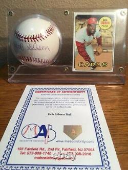 Bob Gibson Hand Signed & Authenticated Baseball withCard, Display Case and COA
