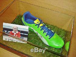 Bobby Charlton Signed Football Boot Display Case Genuine Man Utd Autograph + COA